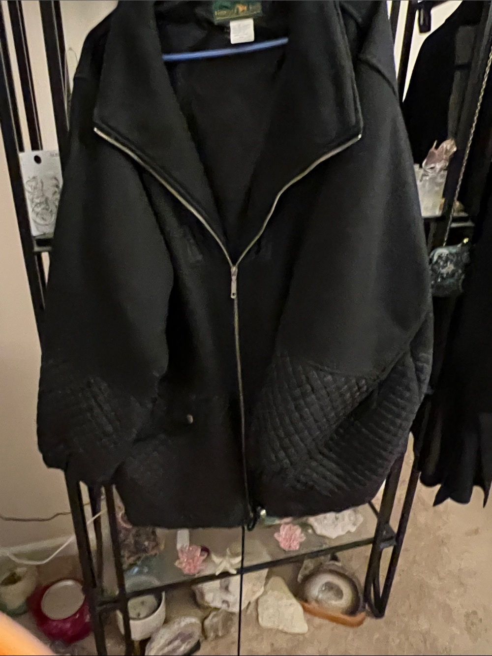 Hunters Run Black Quilted-Accent Long Bomber Jacket size 1X